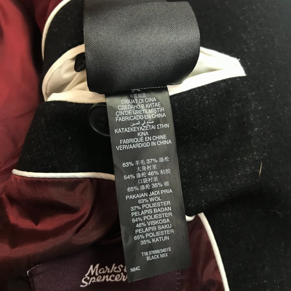 M&S Mens Wool Rich Overcoat Jacket Black Chest 38-40" Velvet Collar Business - Picture 12 of 12